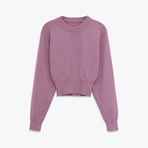 Suéter de Punto para Mujer Casual con Cuello Redondo Manga Larga Color Sólido Ajustado Top Pullover para Uso Diario