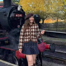 Cardigan in Maglia a Rombi Retrò da Donna con Bottoni a Cuore Maglione a Manica Lunga Giacca Autunnale Vintage