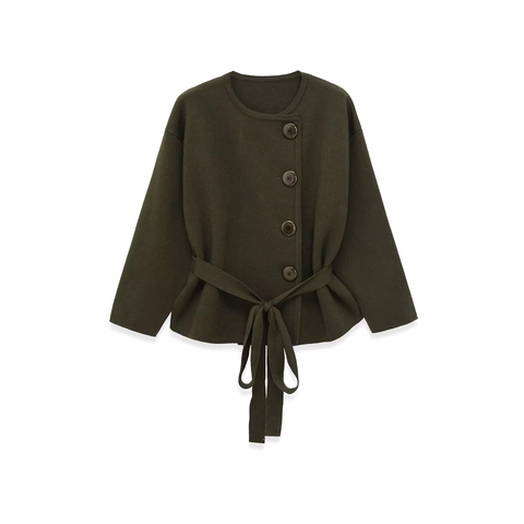 Damen Strickjacke Mit Rundhalsausschnitt Und Gürtel Einfarbig Einreihig Kurzjacke Streetwear Casual Outerwear Mantel