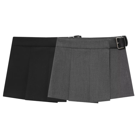Damen High Waist Plissee Mini Skort Mit Gürtel Einfarbig A-Linie Casual Rock Hose Für Büro Schule Alltag