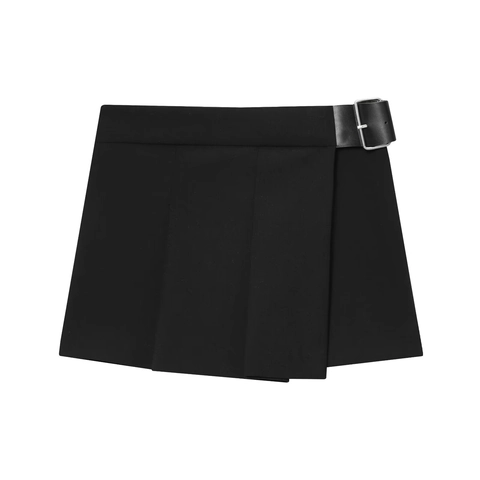 Damen High Waist Plissee Mini Skort Mit Gürtel Einfarbig A-Linie Casual Rock Hose Für Büro Schule Alltag