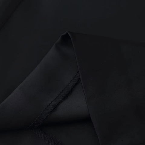 Damen Schwarz Satin Spitze Wickelhose Weites Bein Hohe Taille Gerade Hose Elegant Patchwork Bindegürtel Mode Lange Hose