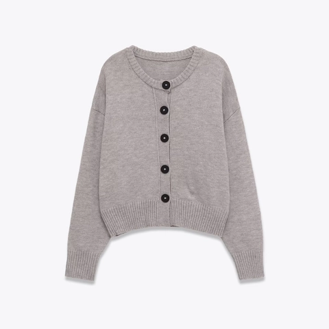 Damen Casual Strickjacke Pullover Einfarbig Geknöpft Rundhalsausschnitt Langarm Weich Gerippt Lockerer Mantel
