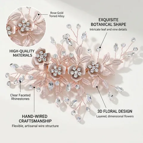 Flower Leaf Bridal Hair Clip Rhinestone Crystal Mori Style Vintage Wedding Accessory Women