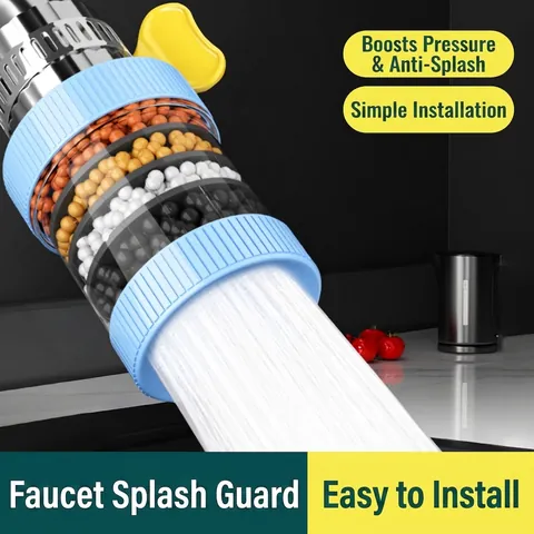 Kitchen Faucet Water Filter Multi-Layer Maifan Stone Filtration Purifier Splash-Proof Adjustable Head Rotating Plastic