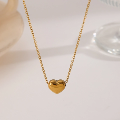Titanium Steel 18K Gold Plated 3D Heart Pendant Necklace Minimalist O-Chain Clavicle Chain Fine Jewelry For Women