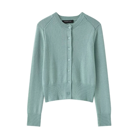 Cárdigan de Punto Casual para Mujer Color Sólido Cuello Redondo Verde Menta Manga Larga con Botones Suéter Otoño