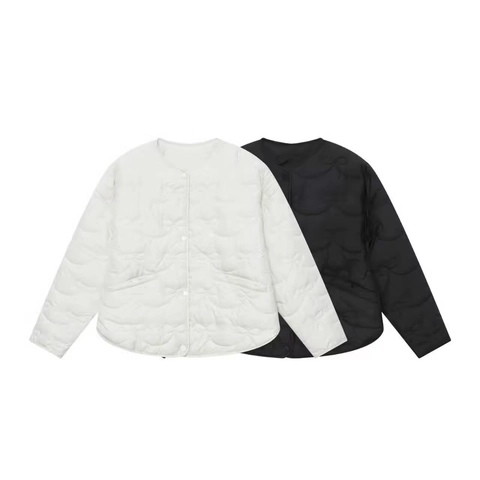Women's Bow Knot Quilted Jacket Lightweight Round Neck Padded Coat Casual Single Breasted Floral Pattern Outerwear Tops