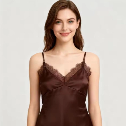 Dames Satijnen Camisole V-hals Kantafwerking Sexy Mouwloze Tank Top Zomer Slanke Pasvorm Effen Kleur Spaghettibandjes Top