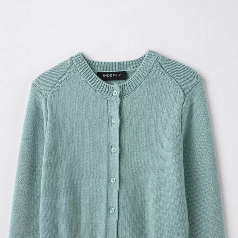 Cárdigan de Punto Casual para Mujer Color Sólido Cuello Redondo Verde Menta Manga Larga con Botones Suéter Otoño