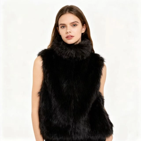 Gilet da Donna Elegante in Pelliccia Sintetica Collo Rialzato Senza Maniche Caldo Gilet Tinta Unita Casual Invernale