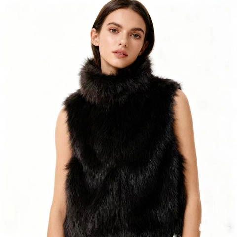 Gilet da Donna Elegante in Pelliccia Sintetica Collo Rialzato Senza Maniche Caldo Gilet Tinta Unita Casual Invernale