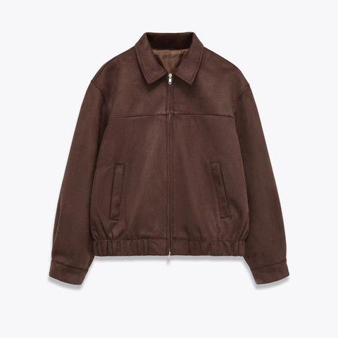 Chaqueta de Gamuza Vintage para Mujer con Cremallera Color Sólido Solapa Manga Larga Bolsillos Elegante Ropa de Abrigo para Conmutar