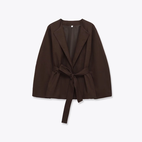 Damen Elegant Einfarbig Blazer Jacke Mit Gürtel V Ausschnitt Langarm Büro Dame Pendler Herbst Winter Anzug Oberbekleidung