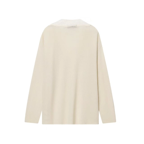 Maglione in Maglia con Scollo a V e Patchwork di Pizzo da Donna Elegante a Maniche Lunghe Tinta Unita Pullover Top Casual Moda Autunno