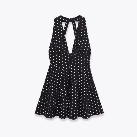Dames Vintage Polka Dot Halter Mini-Jurk Sexy V-Hals Rugvrij Mouwloos Slanke Pasvorm A-Lijn Feestjurk