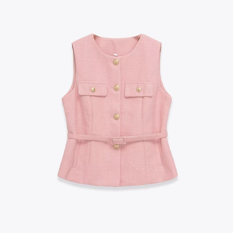 Elegante Damen Tweed Weste Ärmelloses Top Mit Goldenen Knöpfen Rundhals Einreihig Pendler Oberbekleidung Mit Hüftgurt