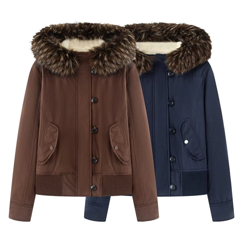 Chaqueta Parka de Invierno para Mujer Con Cuello de Piel Sintética Desmontable Forro de Borreguillo Abrigo Acolchado Bolsillos
