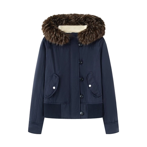 Women Fashion Casual Hooded Padded Jacket With Detachable Faux Fur Collar Sherpa Lined Warm Winter Short Parka Coat