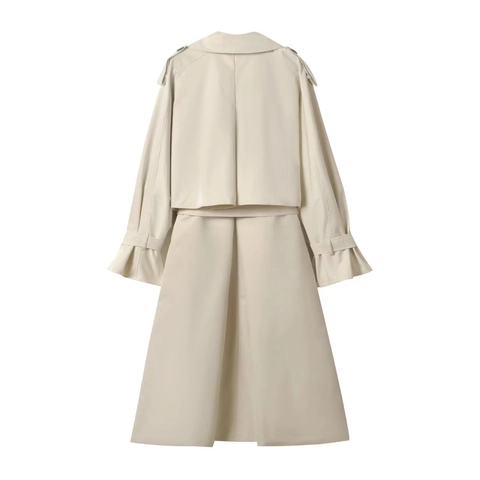 Dames Elegante Lange Trenchcoat Dubbele Knoopsluiting Met Gordel Stormflap Losjes Khaki Britse Stijl Lente Herfst Jas