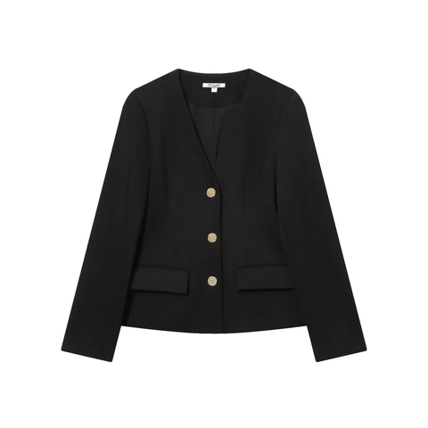 Chaqueta Blazer Informal de Mujer Ajuste Holgado Cuello Redondo Con Hombreras Botones Dorados Color Sólido Poliéster