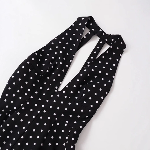 Dames Vintage Polka Dot Halter Mini-Jurk Sexy V-Hals Rugvrij Mouwloos Slanke Pasvorm A-Lijn Feestjurk