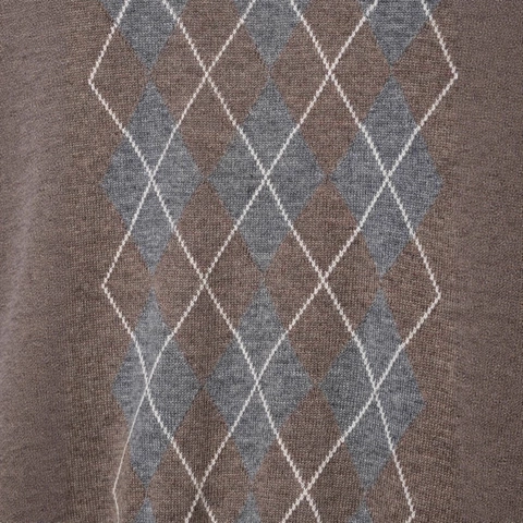 Suéter de Rombos con Cuello en V y Manga Larga para Mujer Estilo Británico Vintage Jersey de Punto con Patrón Geométrico