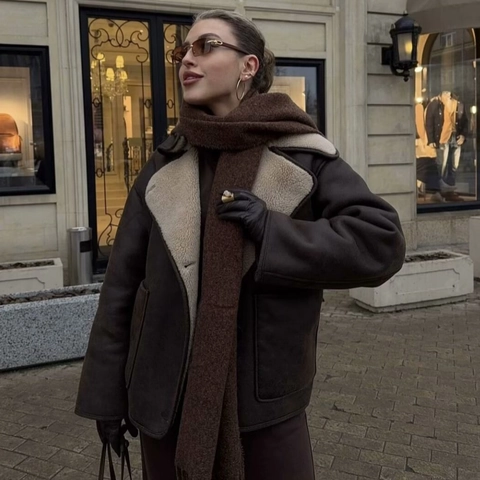 Dames Retro Suèdine Lammy Coat Sherpa Gevoerd Warm Revers Knoopsluiting Bovenkleding Met Zakken Voor Herfst Winter Casual