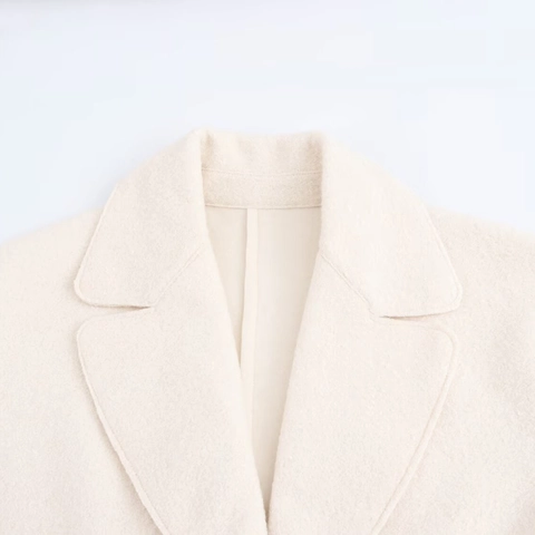 Cappotto Lungo in Misto Lana Elegante Bianco Crema da Donna con Revers a Dente Vestibilità Larga Soprabito Casual Streetwear
