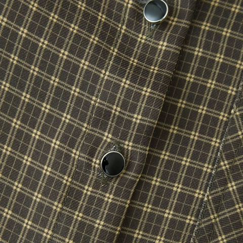 Chaqueta de Camisa a Cuadros Vintage para Mujer de Manga Larga con Hombreras Cuello Polo de Botonadura Sencilla Blusa Tops