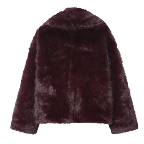 Veste Courte en Fausse Fourrure pour Femme Col à Revers Élégant Manteau Chaud Avec Boucles en Métal Automne Hiver Style de Luxe