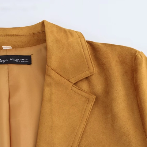 Chaqueta Blazer de Gamuza Sintética para Mujer Solapa de Muesca Elegante Abotonadura Sencilla Manga Larga Abrigo de Oficina Con Bolsillos de Solapa Top Vintage