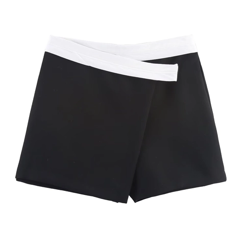 Damen Hohe Taille Kontrast Color-Block Skort Wrap Front Mini Hosenrock Polyester Casual Street Style Sommer Unterteile