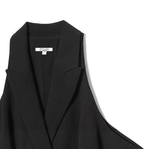 Dames Mouwloos Blazerjurk Double-breasted Revers Mini-jurk Met Riem Elegant Effen Kleur Kantoor Woon-werkverkeer Vest Jurk