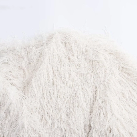 Women Elegant Faux Fur Short Jacket Luxury White Long Fringe Feather Coat Streetwear Party Evening Outwear For Ladies