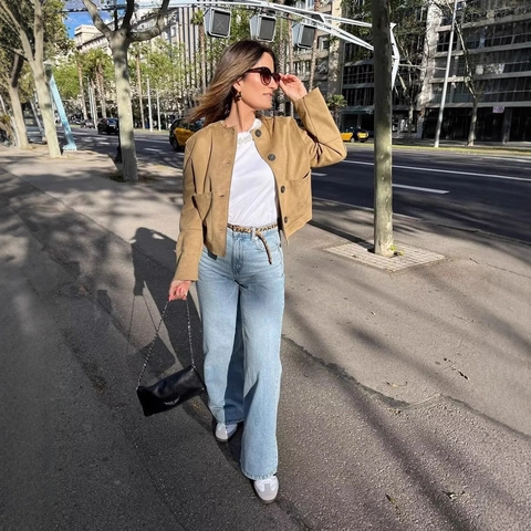 Chaqueta Casual de Gamuza Sintética para Mujer Cuello Redondo Abotonadura Sencilla Color Sólido Caqui Ropa de Abrigo Abrigo de Botones Manga Larga Chaqueta Corta