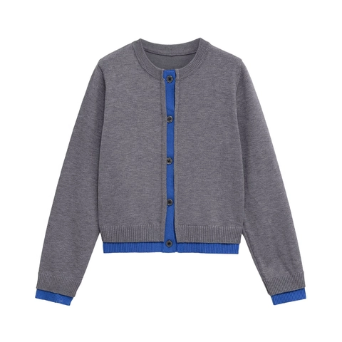 Women's Elegant Knitted Cardigan Jacket Round Neck Long Sleeve Button Up Contrast Color Splicing Chic Outwear Sweater