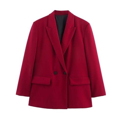 Women Blazer Jacket Double Breasted Long Sleeve Solid Color Lapel Casual Office Professional Outwear