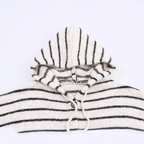 Gilet En Maille À Capuche Rayé Décontracté Pour Femme Cardigan Ample À Boutons Poches À Cordon Manteau Chaud À Manches Longues