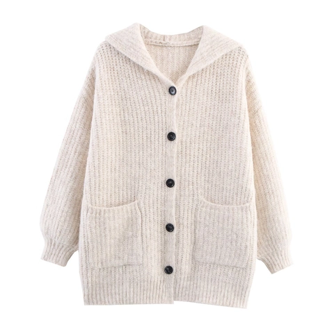 Dames Gebreid Vest Met Capuchon Los Oversized Trui Jas Met Knopen En Zakken Effen Kleur Lange Mouw Bovenkleding