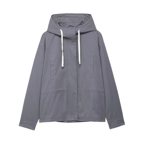 Damen Casual Kapuzenjacke Und Cargo Skort Set Einfarbig Dunkelgrau Langarm Winddicht Mantel Utility Streetwear Outfit