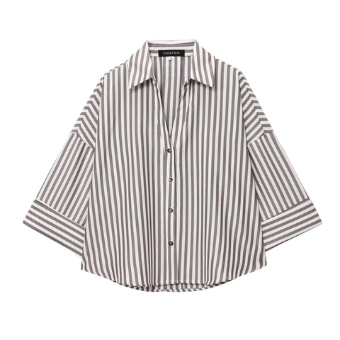Camicetta Casual da Donna a Righe Vestibilità Comoda Colletto Polo Manica Lunga Camicia Bottoni Elegante Pendolare Ufficio Top Patchwork