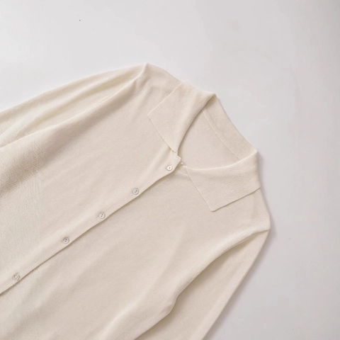 Cárdigan de Punto para Mujer Cuello Polo Manga Larga Color Sólido Casual Suave Top de Punto con Botones