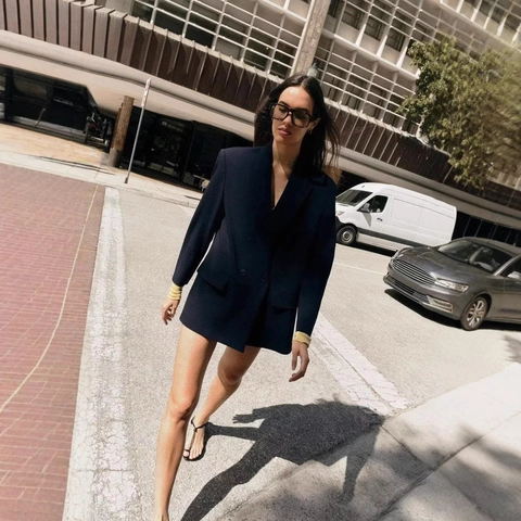 Dames Casual Oversized Double Breasted Blazer Elegante Kantoor Pak Jas Lange Mouw Effen Kleur Zakken Jas Bovenkleding