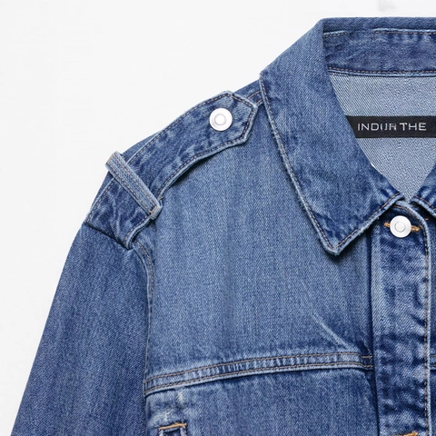 Chaqueta de Mezclilla Larga Casual para Mujer Con Cinturón Solapa Manga Larga Color Sólido Abrigo de Mezclilla Lavado para Primavera Otoño