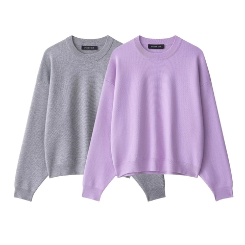 Women Casual Ribbed Knit Sweater Crew Neck Loose Drop Shoulder Long Sleeve Pullover Solid Color Polyester Jumper Top