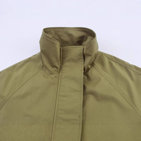 Women's Loose Casual Pocket Parka Jacket Stand Collar Drawstring Waist Mid-Length Windproof Outwear Coat