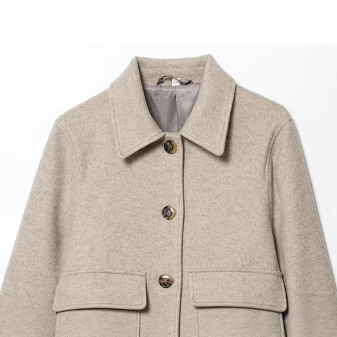 Chaqueta Corta Elegante de Mezcla de Lana para Mujer con Cuello de Solapa Abrigo de Botonadura Sencilla Color Avena Top Informal