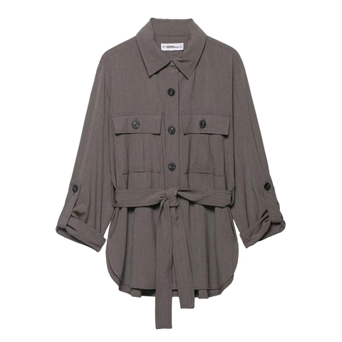 Damen Casual Einfarbig Hemdjacke Und Gerade Hose Outfit Streetwear Mode Oberteil Und Hose Mit Gürtel