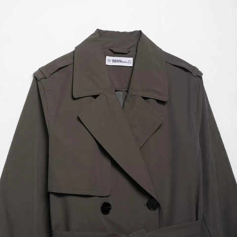 Vrouwen Elegant Double Breasted Trenchcoat Met Riem Winddicht Effen Kleur Reverskraag Half-lang Lange Mouw Outwear Mantel